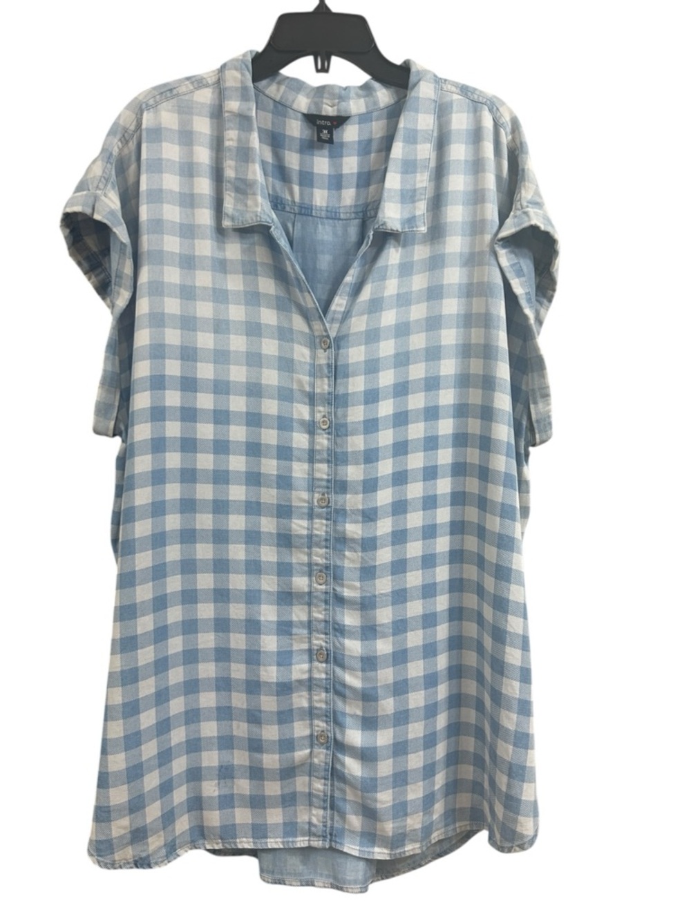 intro. Light Blue & White Gingham Button-Front Dress